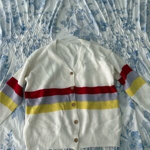 Colorblock Striped Cardigan Sweater Women’s Large | Cozy Knit Button Upon